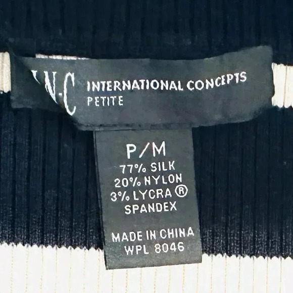 INC Women Short Sleeve Pullover Turtleneck Striped Black/White Sweater Size PM - Picture 12 of 13